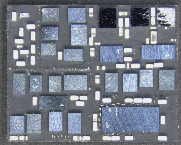 Case B stage two with further exposure of dies and passives