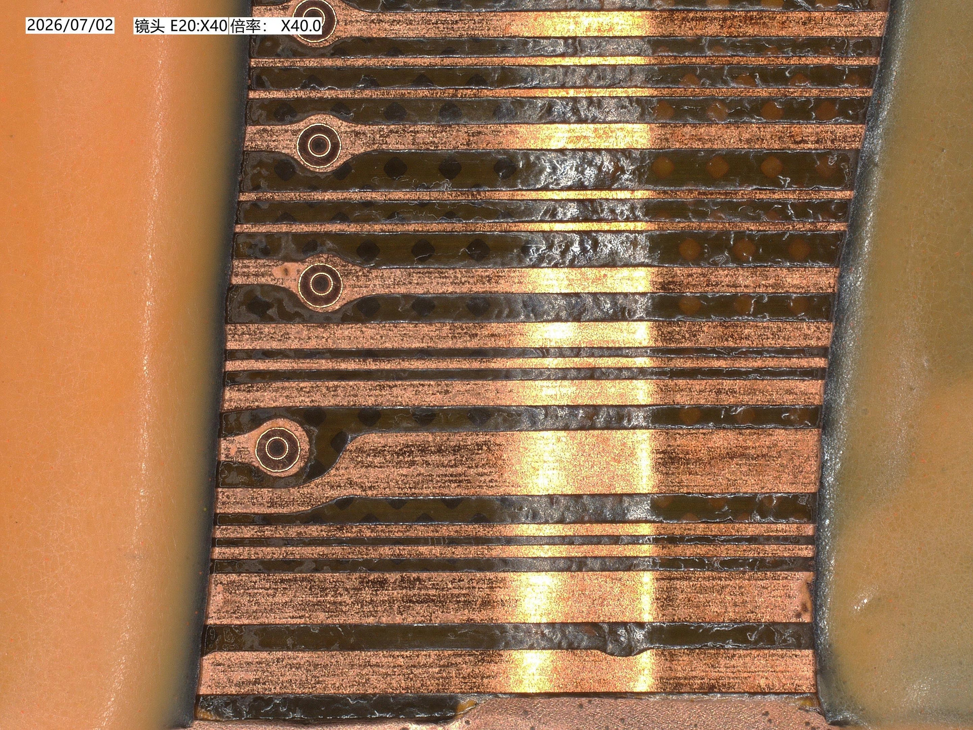 Magnified view of fine traces and connection positions.